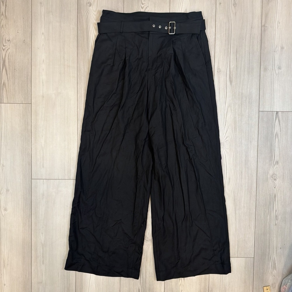 J Crew Belted Wide Leg Trouser in City Twill Black Size 10 High Rise CF295